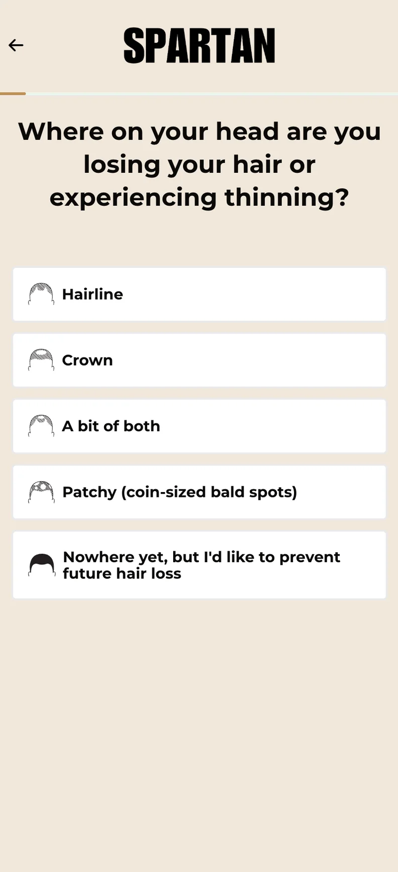 Spartan quiz step 2 — where are you losing hair
