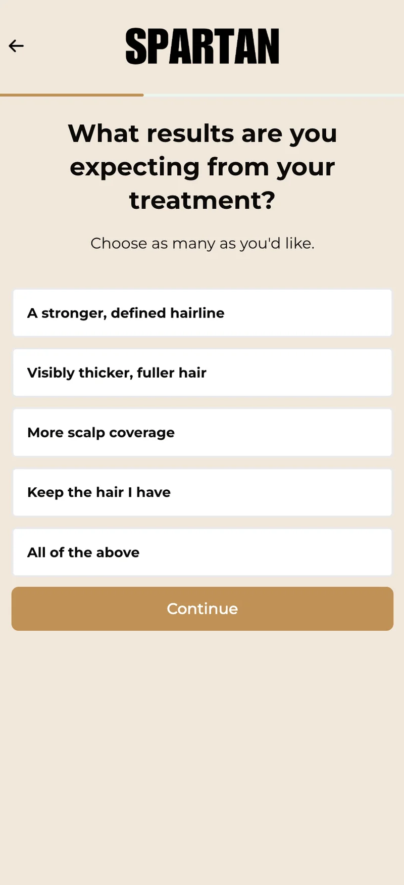 Spartan quiz step 6 — treatment goals multi-select