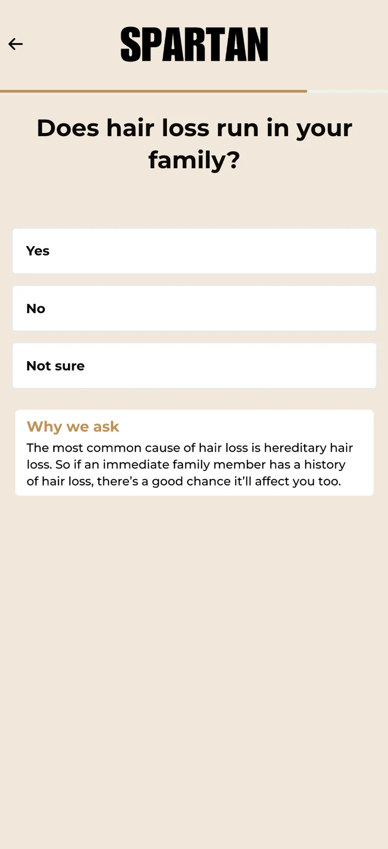 Spartan quiz step 12 — does hair loss run in your family