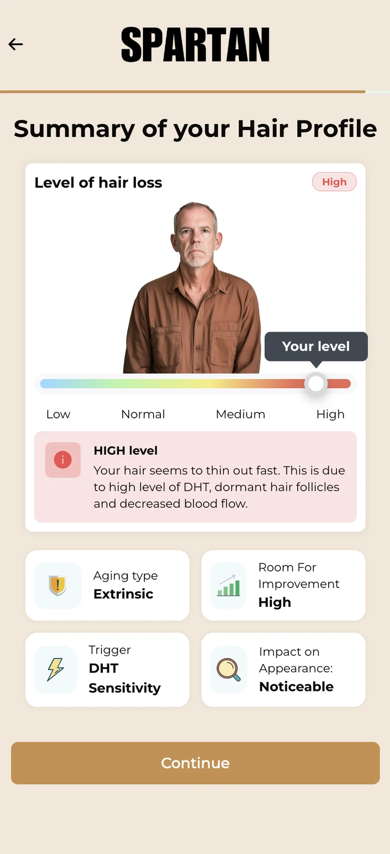 Spartan quiz step 14 — hair profile summary