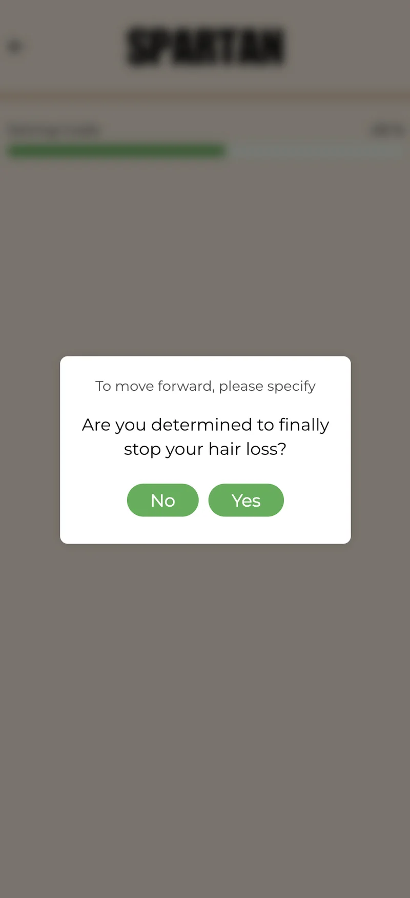 Spartan quiz step 16 — micro-commitment pop-up