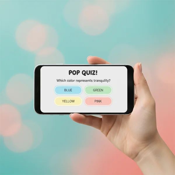 Hero image — modern smartphone displaying a colorful quiz