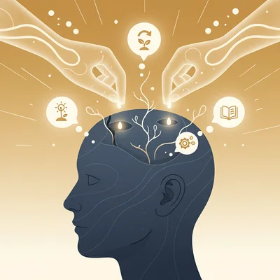 Illustration of seeds being planted into the mind