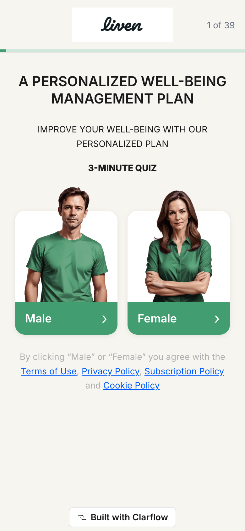 Liven quiz funnel landing page