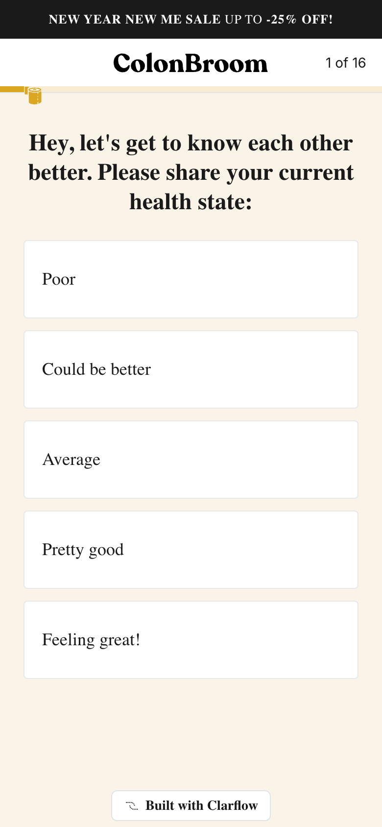 ColonBroom quiz funnel landing page