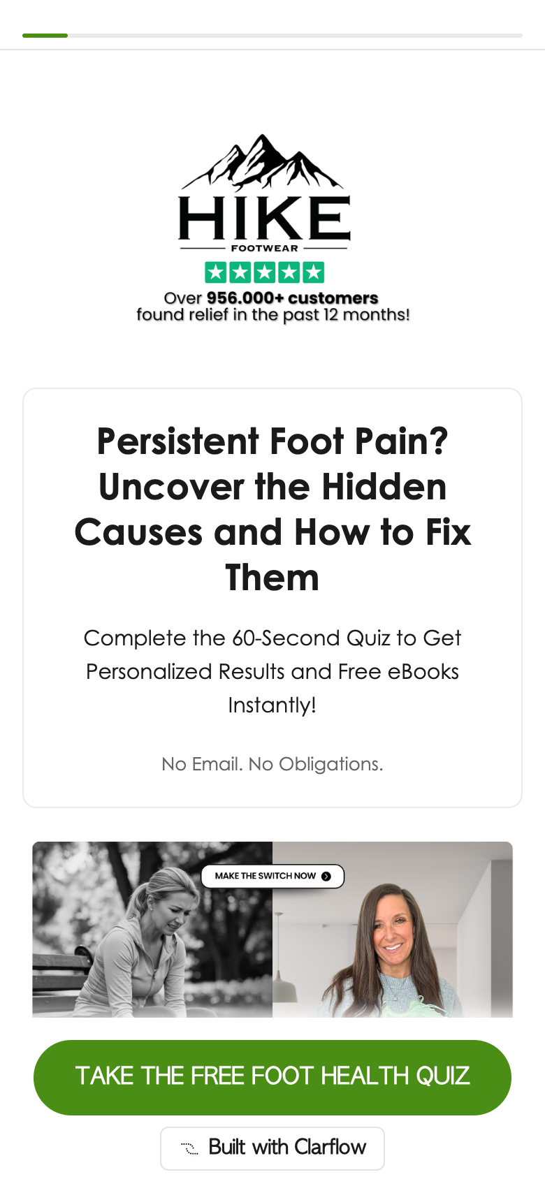 Hike Footwear quiz funnel landing page