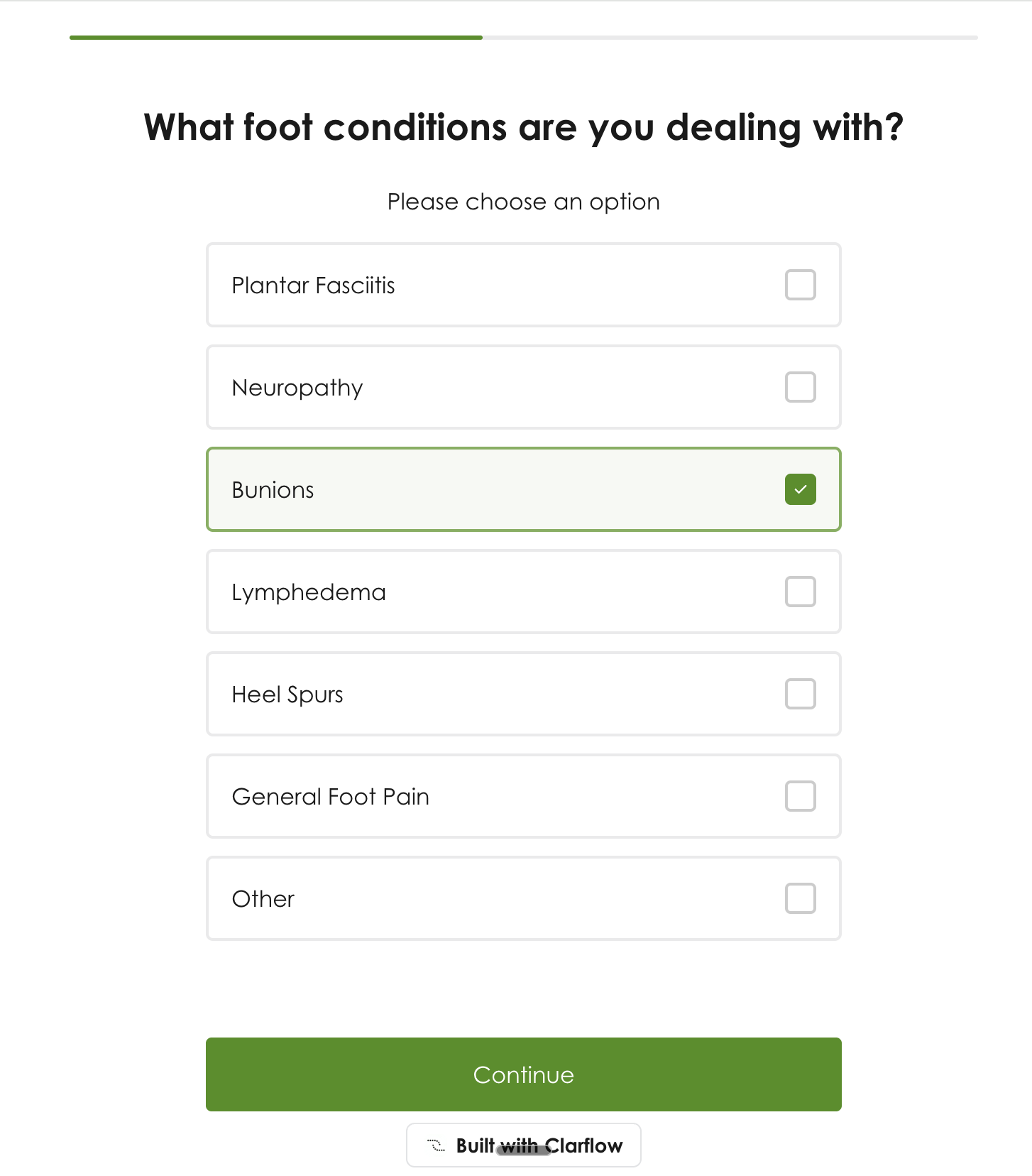Hike Footwear quiz asking about foot pain and prior solutions