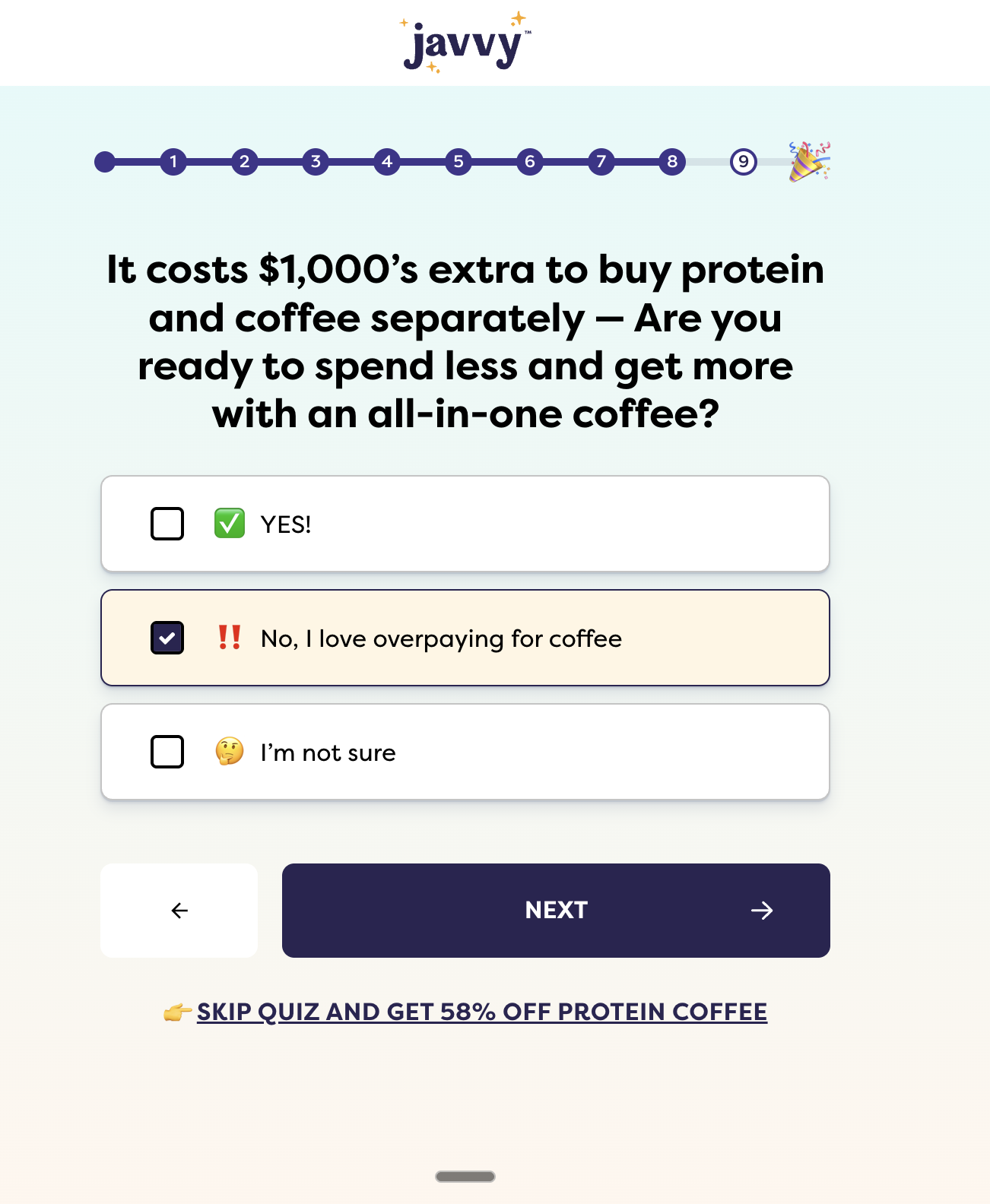 Javvy Coffee shame-based no options